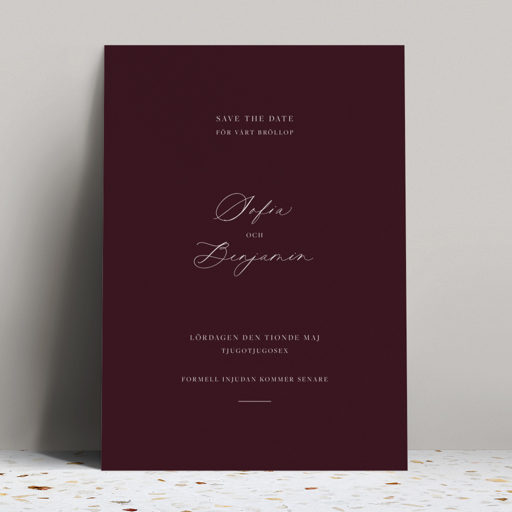 Klassiskt save the date-kort med elegant text för bröllop